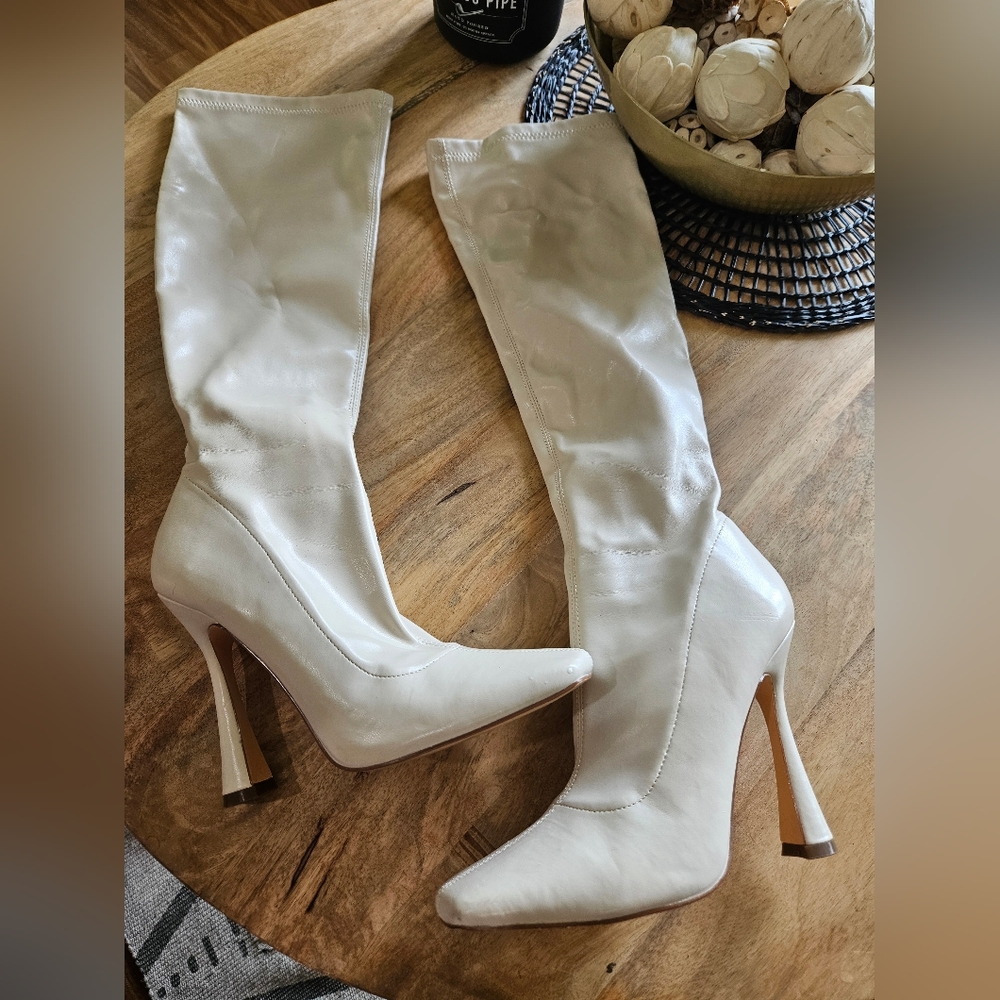 Elegant Cream High Heel Boots